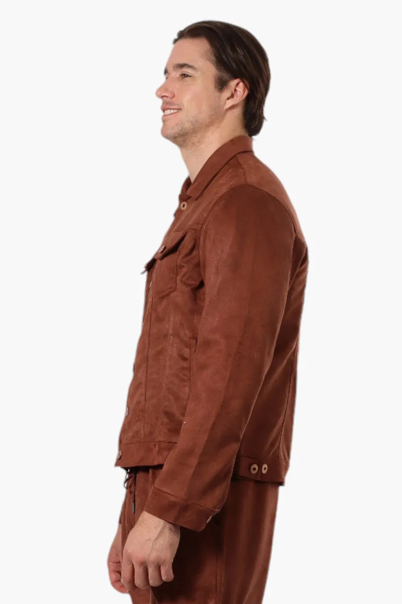 Urbanology Button Up Suede Trucker Lightweight Jacket - Brown