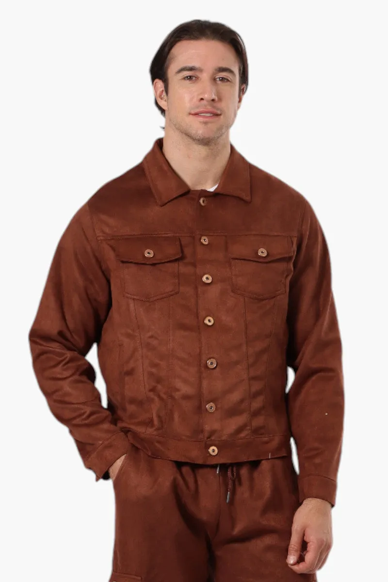 Urbanology Button Up Suede Trucker Lightweight Jacket - Brown