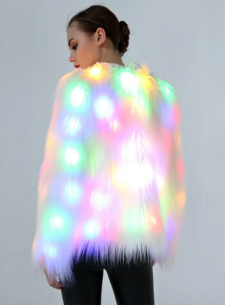 Women Faux Fur LED Light Coat Christmas Costumes Cosplay