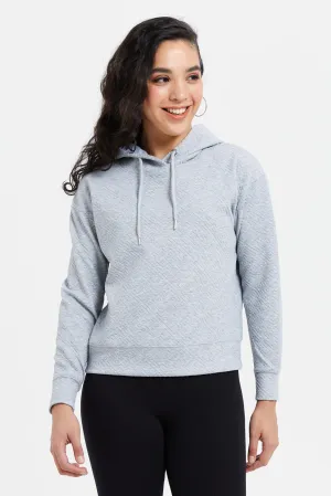 Women Mint Jacquard Long Sleeve Hooded Sweatshirt