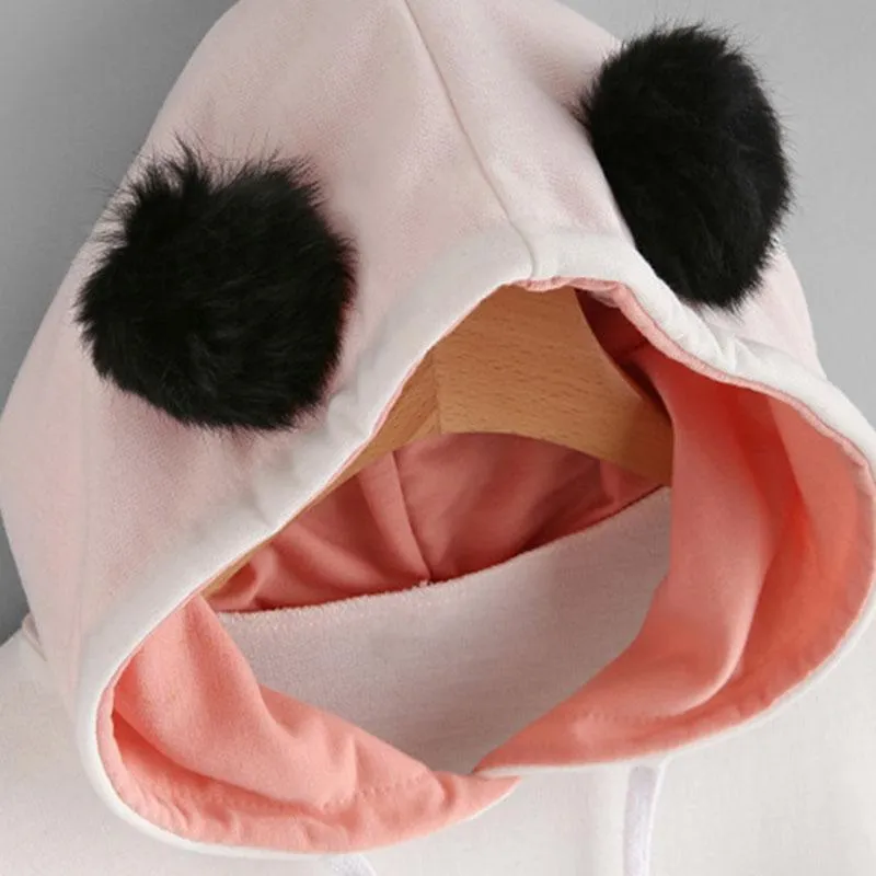 Women Panda Hoodie With Faux Fur Sweatshirt