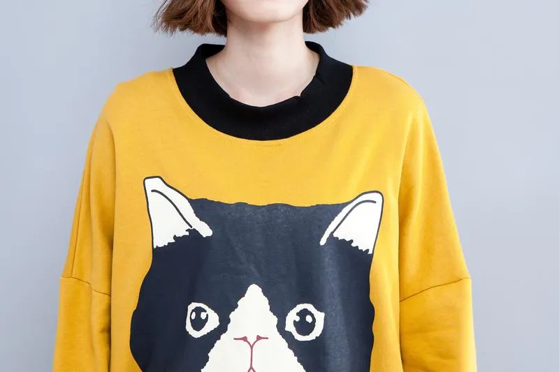 Women Print Cartoon Animal Hip Hop Worsted Pullovers