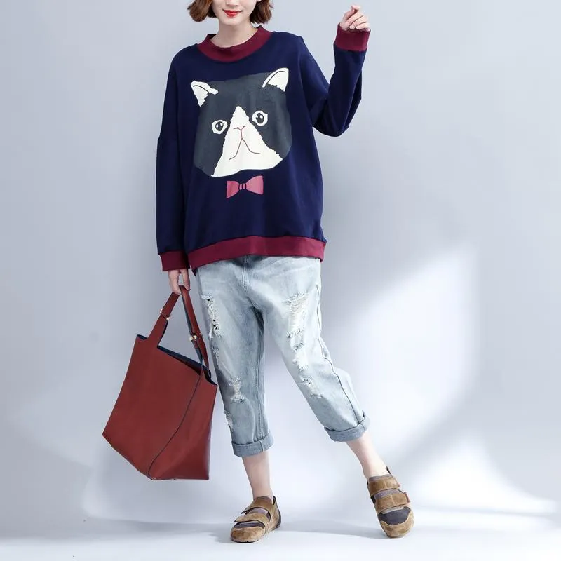 Women Print Cartoon Animal Hip Hop Worsted Pullovers