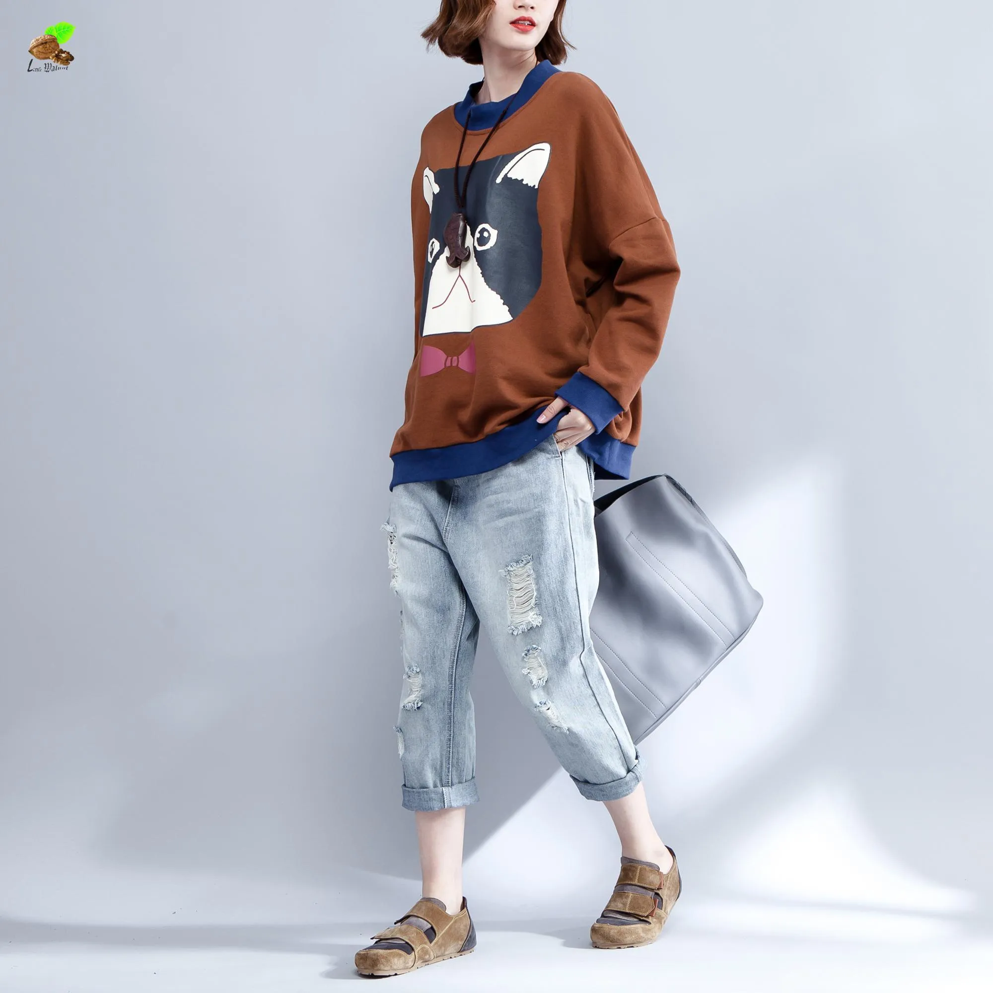 Women Print Cartoon Animal Hip Hop Worsted Pullovers