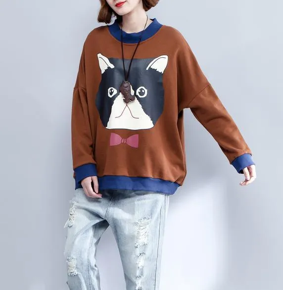 Women Print Cartoon Animal Hip Hop Worsted Pullovers