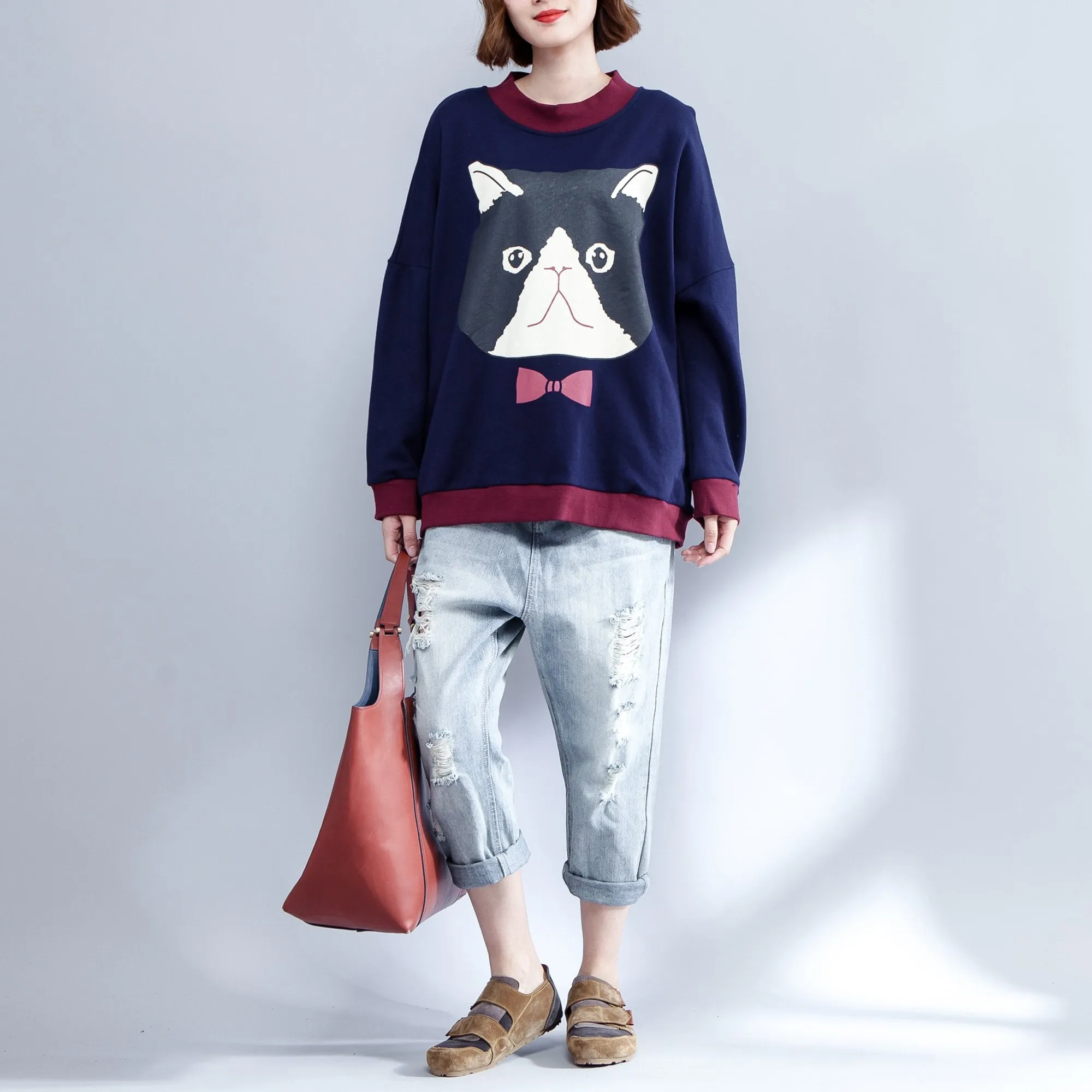 Women Print Cartoon Animal Hip Hop Worsted Pullovers