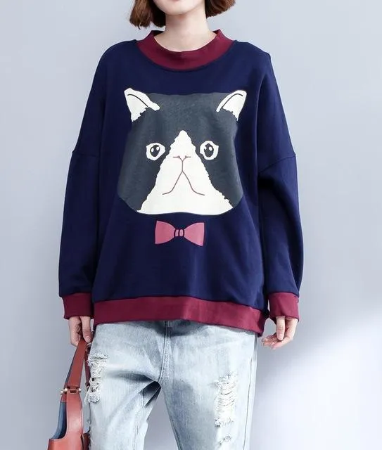 Women Print Cartoon Animal Hip Hop Worsted Pullovers