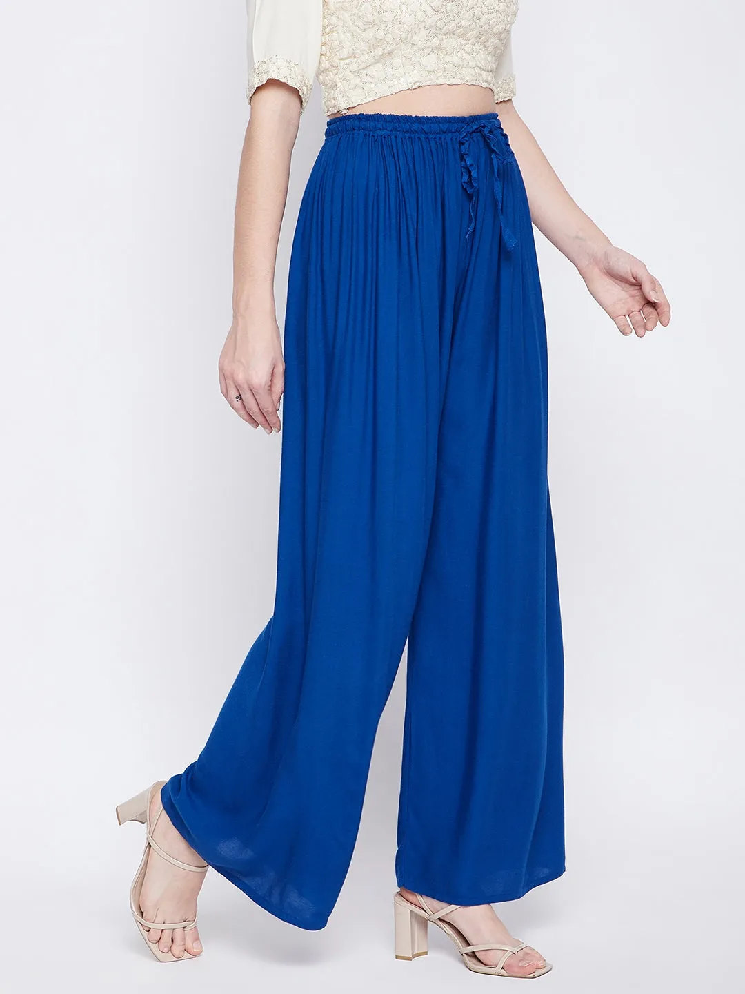 Women Royal Blue Solid Rayon Palazzo