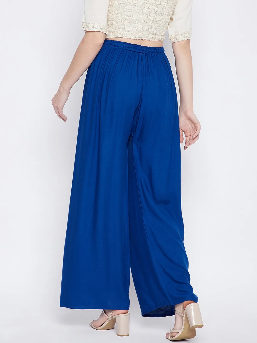 Women Royal Blue Solid Rayon Palazzo