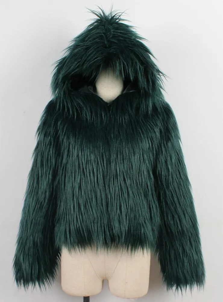 Women Winter Fur Like Hat Throwing Mini Coat