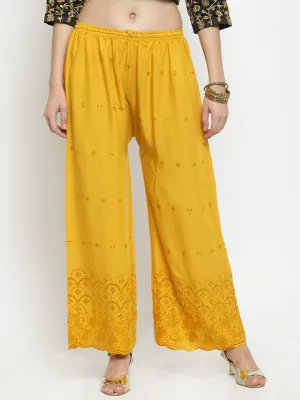 Women'S Mustard Chikankari Rayon Palazzo