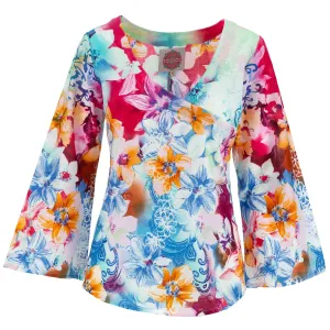 Wrap Top with Flared Sleeve - Lilies