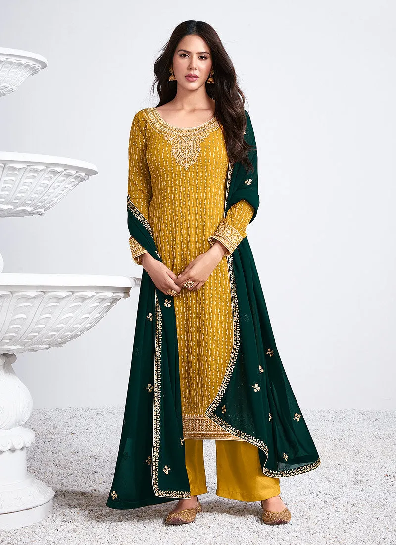 Yellow And Green Traditional Embroidered Salwar Kameez