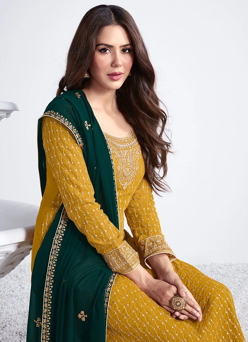 Yellow And Green Traditional Embroidered Salwar Kameez