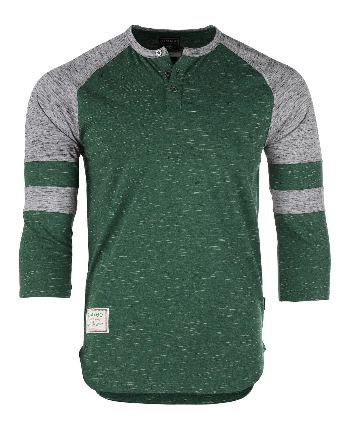 ZIMEGO Men's 3/4 Sleeve GREEN Baseball Football College Raglan Henley Athletic T-shirt